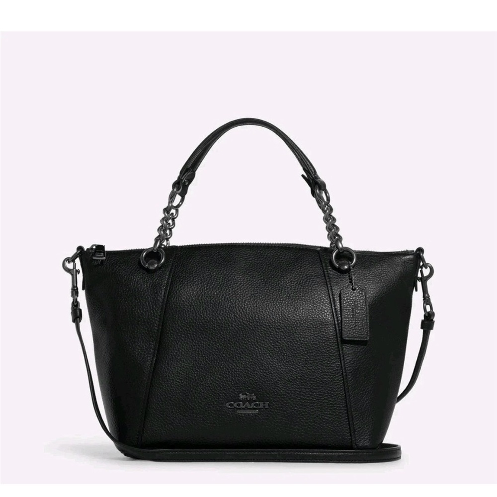 Coach Kacey Chain Black Leather Crossbody Satchel Bag Purse Gunmetal EUC